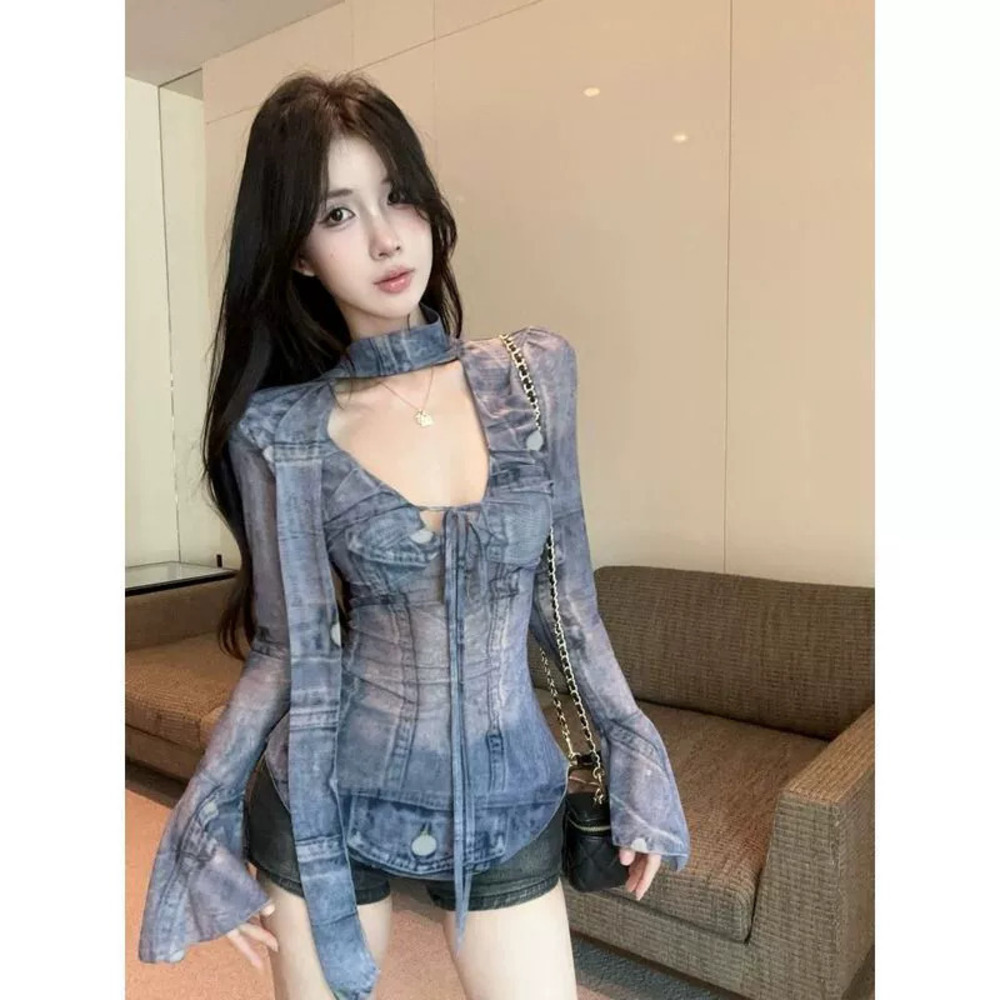 Zara Sheer Mesh UV Protection Top Flared Long Sleeve Fall